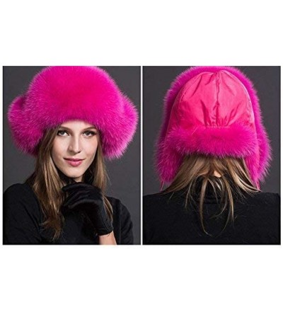 Bomber Hats Mens Winter Hat Real Fox Fur Genuine Leather Russian Ushanka Hats - Rose Red - CK18ADHHLI5 $31.88