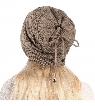 Skullies & Beanies Ponytail Beanie Hat for Women Messy Bun Knitted Hat Fleece Lined Neck Gaiters - Khaki - CQ192MLRZ6E $9.48