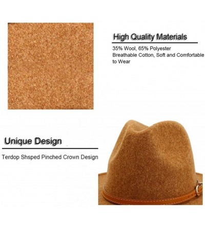 Fedoras Classic Wool Fedora Hats Wide Brim Belt Buckle for Women & Men - A-brown Belt Khaki - CH18ZQ6N8GR $32.01