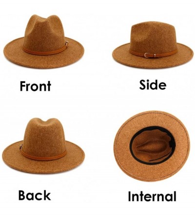 Fedoras Classic Wool Fedora Hats Wide Brim Belt Buckle for Women & Men - A-brown Belt Khaki - CH18ZQ6N8GR $32.01