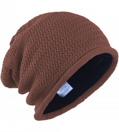 Skullies & Beanies Men's Solid Cotton Knit Beanie Hat Winter Slouch Skull Ski Cap - Brown - CF11S1I20MB $12.90