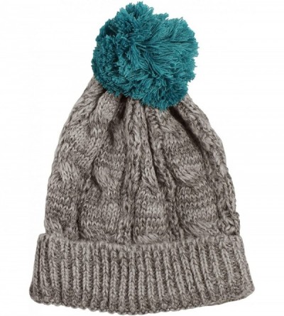 Berets Multi Color Pom Pom Crochet Thick Knit Slouchy Beanie Beret Winter Ski Hat - Grey/Teal - C6126YMVYTF $14.05
