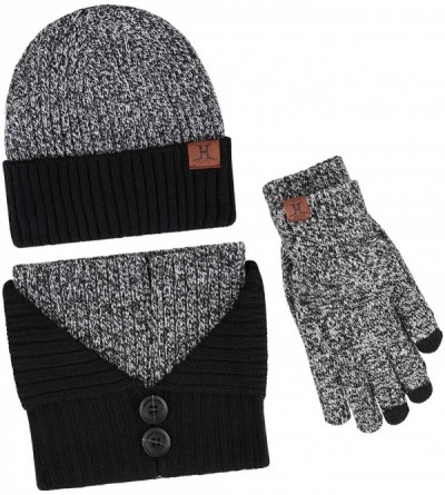 Skullies & Beanies Men's Winter Beanie Hat & Button Scarf & Touchscreen Gloves 3 Pieces Warm Knitted Set for Men - Light Gray...