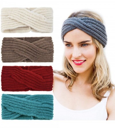 Headbands Crochet Turban Headband for Women Warm Bulky Crocheted Headwrap - Zd 4 Pack Cross A - Beige- Brown- Red- Darkcyan -...