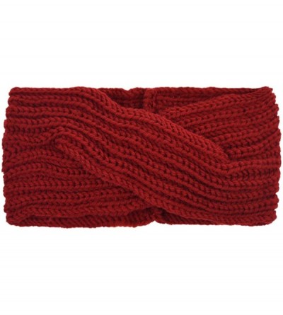 Headbands Crochet Turban Headband for Women Warm Bulky Crocheted Headwrap - Zd 4 Pack Cross A - Beige- Brown- Red- Darkcyan -...