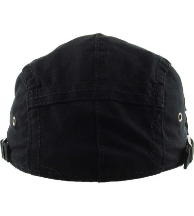 Newsboy Caps Classic Solid Cotton Denim Newsboy Ivy Gatsby Cabbie Ascot Hat Cap Adjustable - (201) Black - CA11OXVVPK3 $10.69