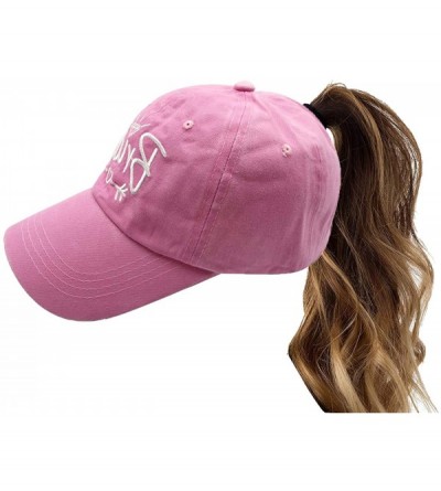 Baseball Caps Bride Ponytail Hat Embroidered Messy High Bun Cap for Bridal Shower Party - Bride - Pink - CO18WY3ENXS $11.44