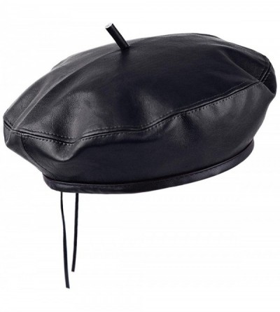 Berets Classic PU Leather French Beret Hat for Women- Adjustable Solid Color Artist Painter Cap - 1-black - C418YSQ45X0 $25.04
