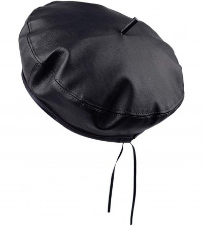 Berets Classic PU Leather French Beret Hat for Women- Adjustable Solid Color Artist Painter Cap - 1-black - C418YSQ45X0 $13.38