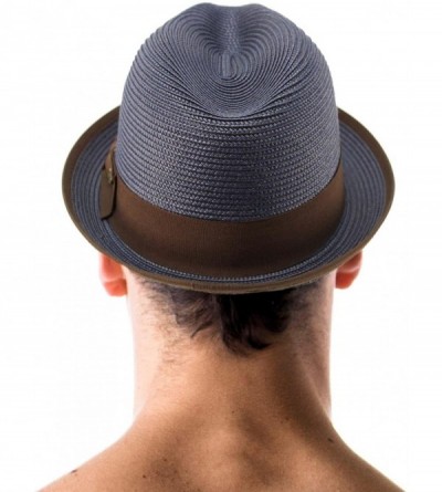 Fedoras Men's Classy Travel Crushable 2tone Derby Fedora Upturn Curl Brim Hat - Navy - CY18CHIRZYN $23.68