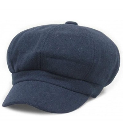Newsboy Caps Women Girl Newsboy Peaked Beret Hat Warm Cloche Flat Caps - Classic Navy - CV12MX2ZISP $10.04