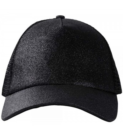 Baseball Caps Ponytail Baseball Glitter Ponycaps Adjustable - Glitter(mesh)-black/Red - CS18R3NG9KO $19.76