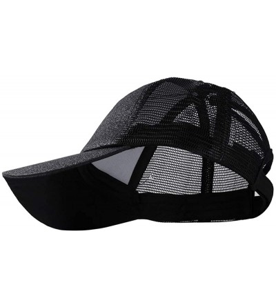 Baseball Caps Ponytail Baseball Glitter Ponycaps Adjustable - Glitter(mesh)-black/Red - CS18R3NG9KO $19.76