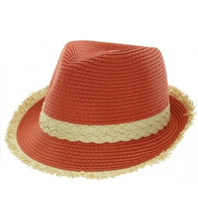 Fedoras Women's Classic Straw Fedora with Band and Loose Ends - Red - CG11N6WQFUP $17.29
