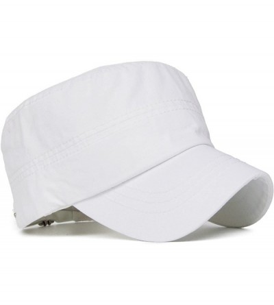 Baseball Caps Women Soft Washed Cotton Zip Cadet Army Cap Adjustable Military Hat Flat Top Baseball Sun Cap Zipper Stud - Whi...