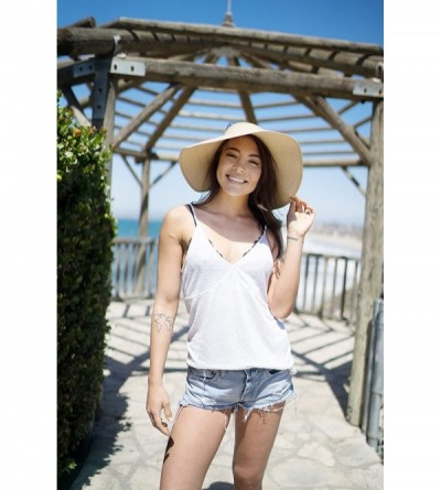 Sun Hats Women's Summer Wide Brim Roll-Up Straw Sun Visor Hat - Off-white - CP12O20TLXA $18.52
