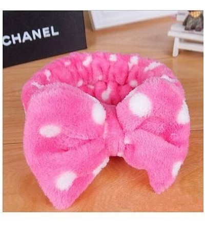 Headbands Korean Style Girls Flannel Cute Elastic Big Bow-Knot Hair Band Headband (Hot Pink) - CM125IH6C67 $7.13