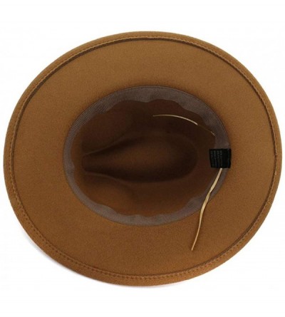 Fedoras Men & Women Wide Brim Felt Fedora Hat with Belt - A-khaki - CD18ZKSKZTE $14.11