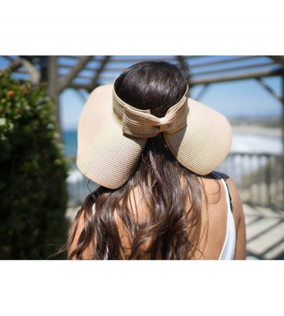 Sun Hats Women's Summer Wide Brim Roll-Up Straw Sun Visor Hat - Off-white - CP12O20TLXA $18.52