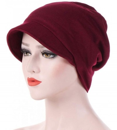Skullies & Beanies Womens Slouchy Stretch Beanie Hat Turban Chemo Hat Cotton Beanie Visor Cap Baggy - A-red - C218QKAX0R6 $14.63