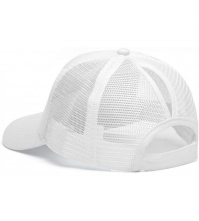 Baseball Caps Solid Ponytail Hat Baseball Cap Cotton Mesh High Bun Pony Cap Women - White - CJ18R8ZA032 $8.58