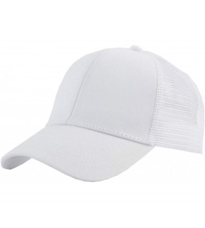 Baseball Caps Solid Ponytail Hat Baseball Cap Cotton Mesh High Bun Pony Cap Women - White - CJ18R8ZA032 $8.58