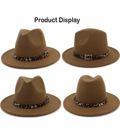 Fedoras Women's Wide Brim Felt Fedora Panama Hat with Leopard Belt Buckle - Black - CV18IZU00YN $17.66