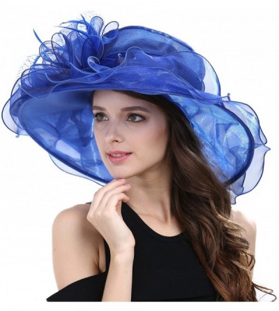 Sun Hats Women's Feathers Floral Fascinating Kentucky Church Wedding Party Floppy Hat - Blue - CF17YSDGUCD $23.89