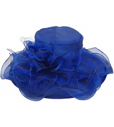 Sun Hats Women's Feathers Floral Fascinating Kentucky Church Wedding Party Floppy Hat - Blue - CF17YSDGUCD $23.89