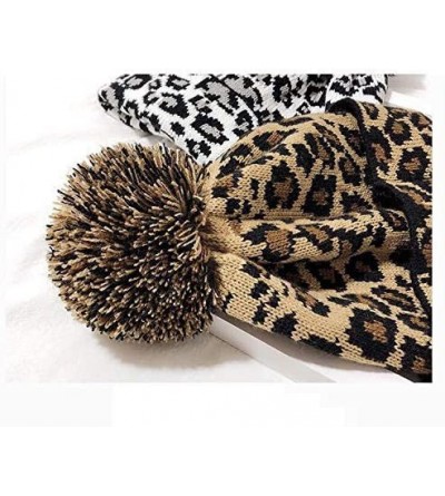 Skullies & Beanies Women Knit Hats Warm Leopard Beanie with Pom - White - CF18UD6UZZL $8.46