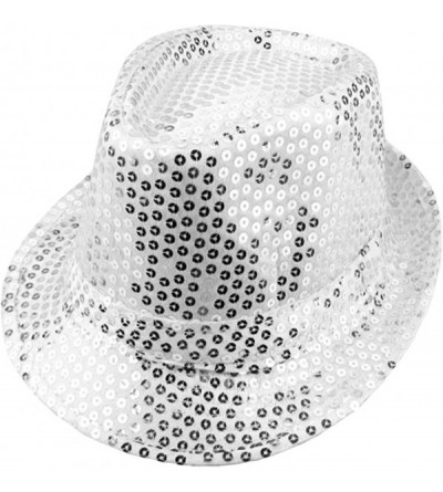 Fedoras Women Girl Fedora Trilby Homburg Stetson Short Brim Sequin Glitter Hat Metallic - Silver - CZ12NV8NP5W $29.14