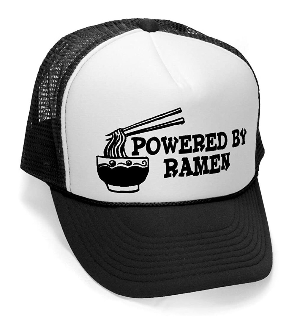 Baseball Caps Powered by Ramen - Funny Joke Party Gag Mesh Trucker Cap Hat- Black - CU11K7JLW4J $9.39