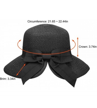 Sun Hats Women's Pretty Vintage Foldable Straw Hat w/Large Accent Bowtie - Black - C718CHURRY2 $19.27