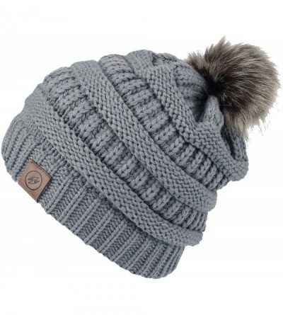 Skullies & Beanies Cable Knit Ribbed Pom Beanie Winter Hat Slouchy Cap HZP0030 - Grey - C718L83QXUN $12.56