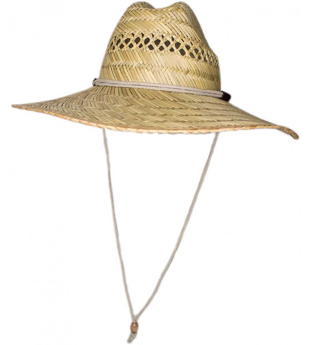 Sun Hats Men's Straw Outback Lifeguard Sun Hat with Wide Brim - C318LEZNTQX $18.28