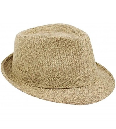 Fedoras Men's Women's Summer Beach Sun Hat Linen Fedoras Trilby Hats - Brown - CX17YYY739E $17.11