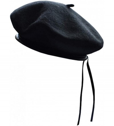 Berets Women's Adjustable Solid Color Wool Artist French Beret Hat - Black - CO1935KYQCR $20.84