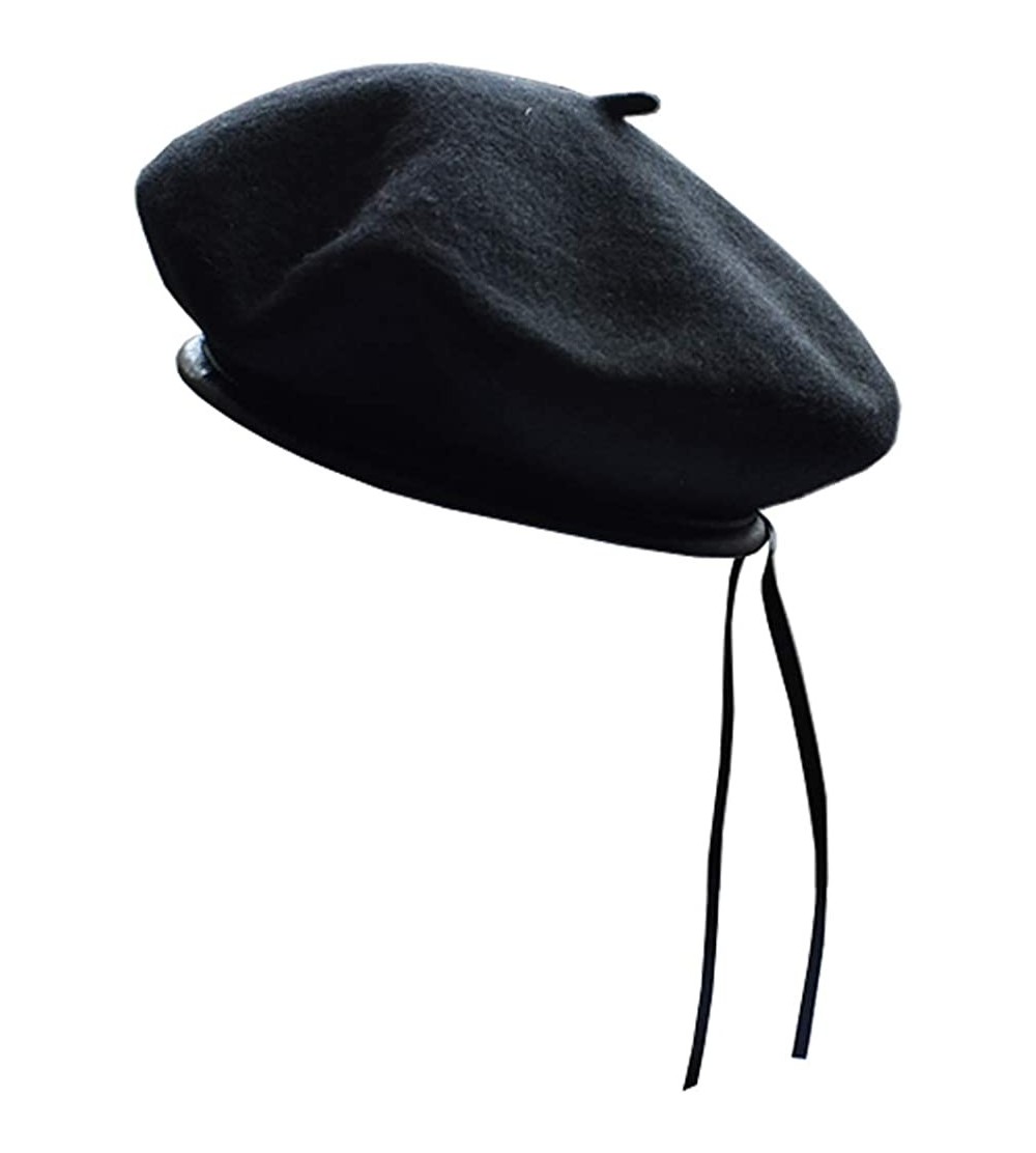 Berets Women's Adjustable Solid Color Wool Artist French Beret Hat - Black - CO1935KYQCR $13.06