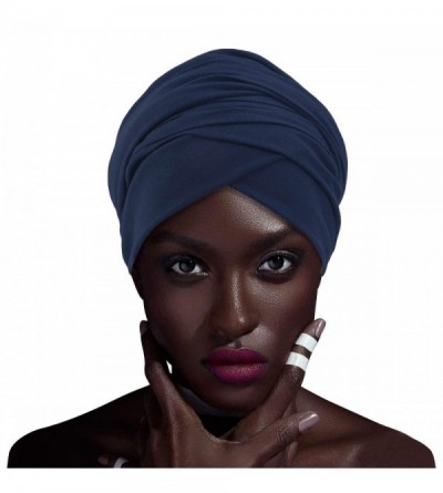 Headbands African Head Wraps Turban For Women Women' Soft Stretch Headband Long Head Wrap Scarf (2Black+navy) - 2Black+navy -...