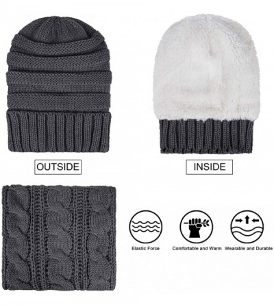 Skullies & Beanies Womens Winter Hats Infinity Scarf Set Warm Knit Fleece Slouchy Beanie Hat Gifts - B-dark Gray - CF18XT0LZM...