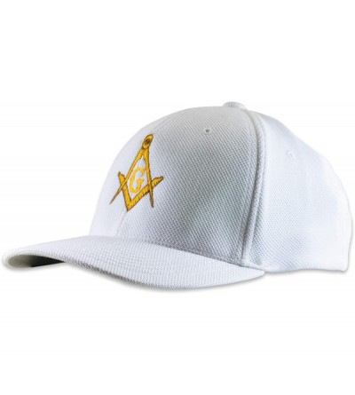 Baseball Caps Gold Square & Compass Embroidered Masonic Flexfit Adult Cool & Dry Piqué Mesh Hat - White - C811S4LN56P $19.19
