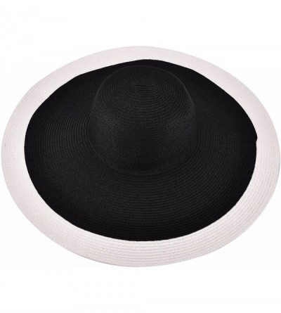 Sun Hats 6.7" Womens Church Kentucky Derby Wide Brim Straw Summer Floppy Sun Hat A330 - Black Top White Brim - CV12FITW6GP $3...