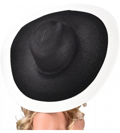 Sun Hats 6.7" Womens Church Kentucky Derby Wide Brim Straw Summer Floppy Sun Hat A330 - Black Top White Brim - CV12FITW6GP $1...