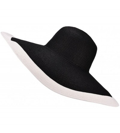 Sun Hats 6.7" Womens Church Kentucky Derby Wide Brim Straw Summer Floppy Sun Hat A330 - Black Top White Brim - CV12FITW6GP $1...