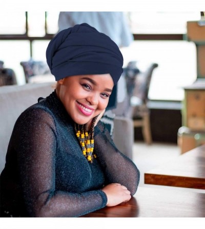 Headbands African Head Wraps Turban For Women Women' Soft Stretch Headband Long Head Wrap Scarf (2Black+navy) - 2Black+navy -...