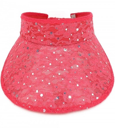 Visors Ladies Lace Glitter Summer Sun Visor Hat - Coral - CR18UCI4ZDN $50.59