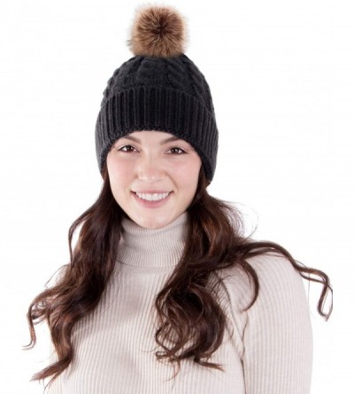 Skullies & Beanies Womens Winter Hand Knit Faux Fur Pompoms Beanie Hat - Heather Grey - CK12L7P0PC1 $15.58