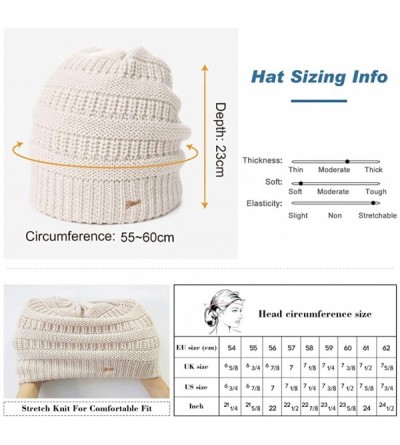 Skullies & Beanies Womens Girl Cable Knit Ponytail 36% Wool Blend Skull Beanie Warm Soft Fleece Lining Winter Hat Black - CI1...