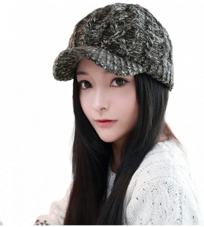 Newsboy Caps Womens Knit Newsboy Cap Warm Lined Winter Hat 100% Soft Acrylic with Visor - 69242_blackgray - CT12O5PUXR6 $11.51