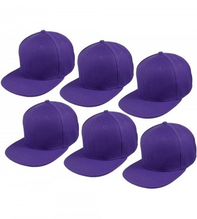 Baseball Caps Plain Blank Flat Brim Adjustable Snapback Baseball Caps LOT 6 Pack - Purple - C918WE00ZUM $17.65